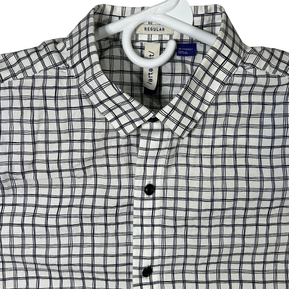 Artefact Regular Fit Men's XL Short Sleeve Button‎ Down Shirt Black White Grid